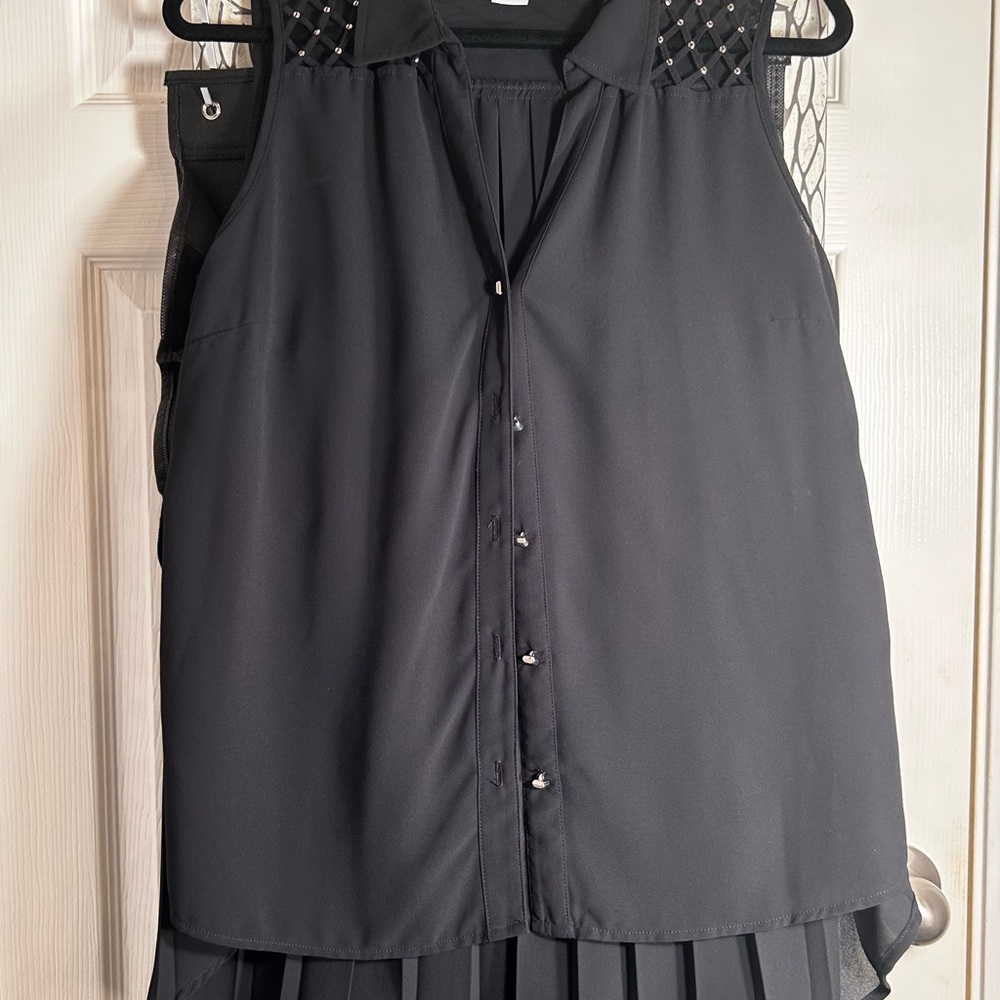 Carmen Marc Valvo Black Studded Blouse